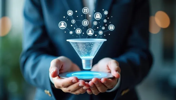 person presents digital marketin